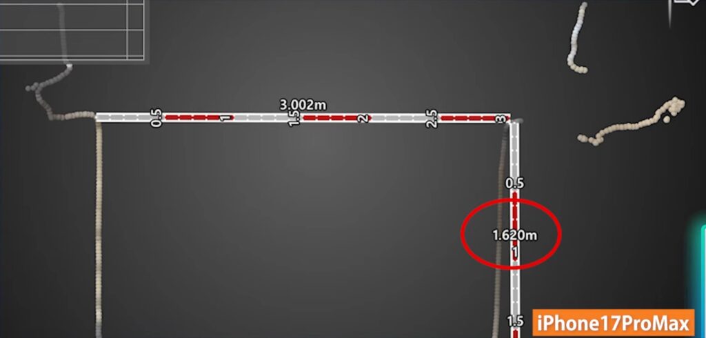 17 Pro Maxの断面で幅と高さを測ったところ(幅3.002m・高さ1.620m)
